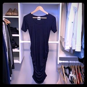 Blue fitted maternity dress